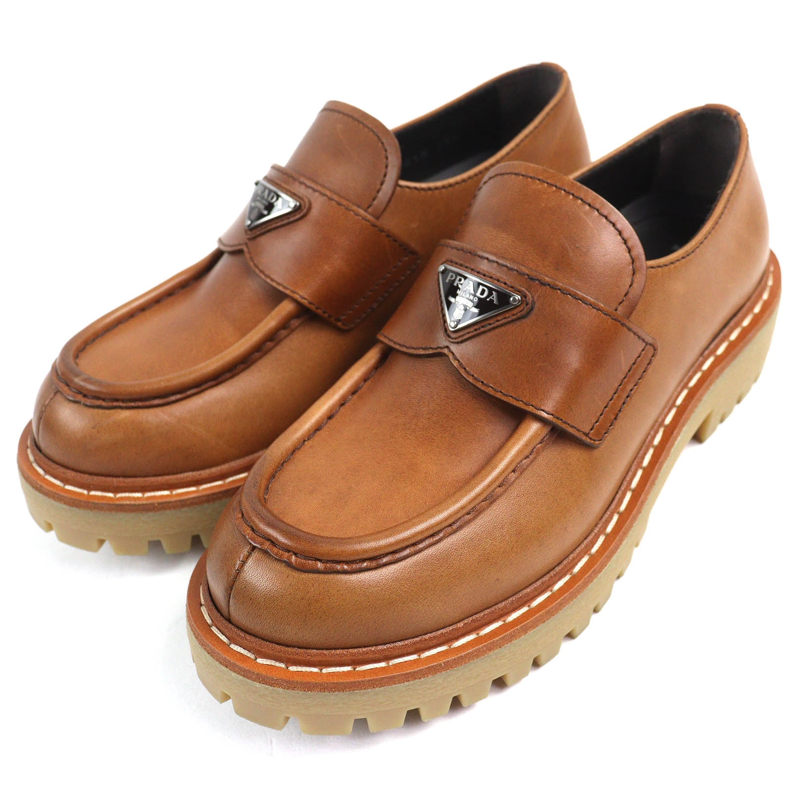 極美品 プラダ
 ローファー ブラウン レディース 37.5 1D801N