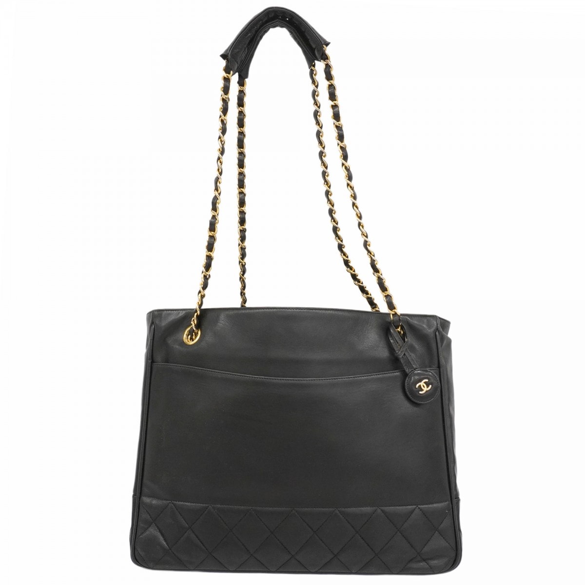 【6dc3722】シャネル ショルダーバッグ マトラッセ チェーンショルダー ラムスキン ブラック ゴールド金具【中古】レディース