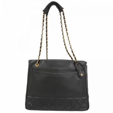 【6dc3722】シャネル ショルダーバッグ マトラッセ チェーンショルダー ラムスキン ブラック ゴールド金具【中古】レディース