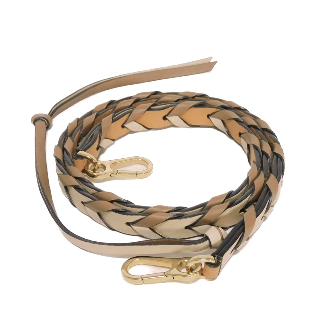 LOEWE ロエベ シン ブレイデッド ストラップ 編み込み キャメル グレージュ マルチカラー トリオカラー ロゴ エンボス ブラウン ショルダーストラップ 112.30.S94