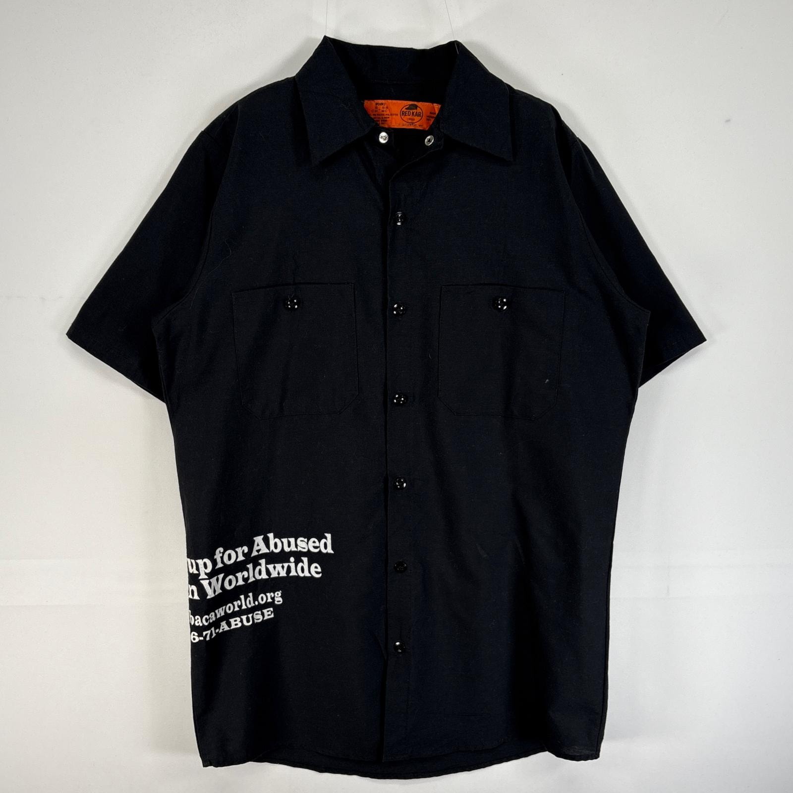 古着 レッドキャップ RED KAP 半袖シャツ ワーク 企業 バイカー 天使 B.A.C.A S  ブラック 両面プリント メンズ