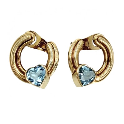 BVLGARI ブルガリ イヤリング ハート ラウンド 18金YG 750 ジュエリー アクセサリー K18イエローゴールド カラーストーン ゴールド ブルー 青 レディース 約19.2g【中古品】