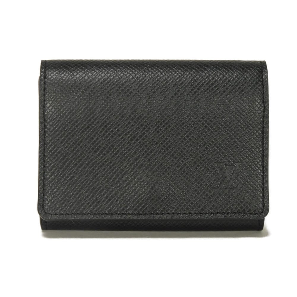 LOUIS VUITTON ルイ・ヴィトン アンヴェロップ カルト ドゥ ヴィジット NM LVロゴ エンボス ブラック パスケース 名刺入れ スナップボタン マチ付き コンパートメント タイガ ノワール カードケース M64595