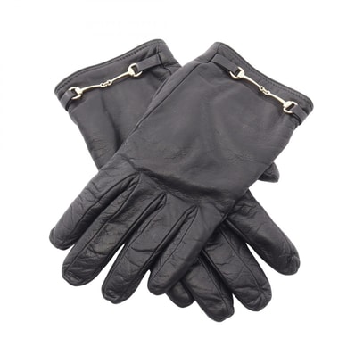 グッチ GUCCI ホースビット 手袋 衣料品 レザー レディース ブラック系 【中古】