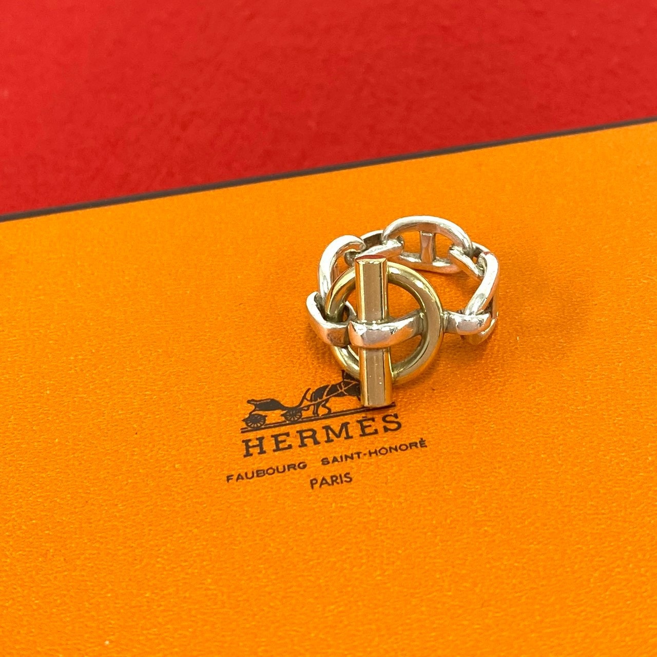 HERMES エルメス シェーヌダンクル コンビ リング シルバー800 K18イエローゴールド リング・指輪 6号 シルバー
 32873