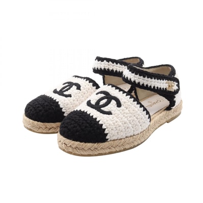 シャネル CHANEL ココマーク サンダル 靴 レザー ファブリック レディース ホワイト系 / ブラック系 G38736 【中古】