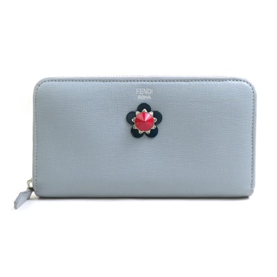 フェンディ FENDI ラウンドファスナー長財布 レザー ライトグレー レディース 8M0299-87H【中古】 h32343a