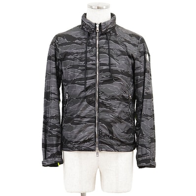 【極美品】MONCLER モンクレール ブルゾン CEZANNE GIUBOTTO タイガーカモ ナイロン100% メッシュライニング リフレクターライン アウター メンズ サイズ 0 チャコール ブラック 黒 ルーマニア製