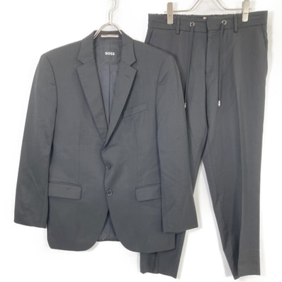 ボス ブラック バージンウールサージ スリムフィット スーツジャケット・パンツセットアップ 50