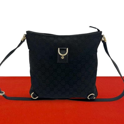GUCCI グッチ アビー GG ロゴ 柄 キャンバス レザー ショルダーバッグ ブラック
17738