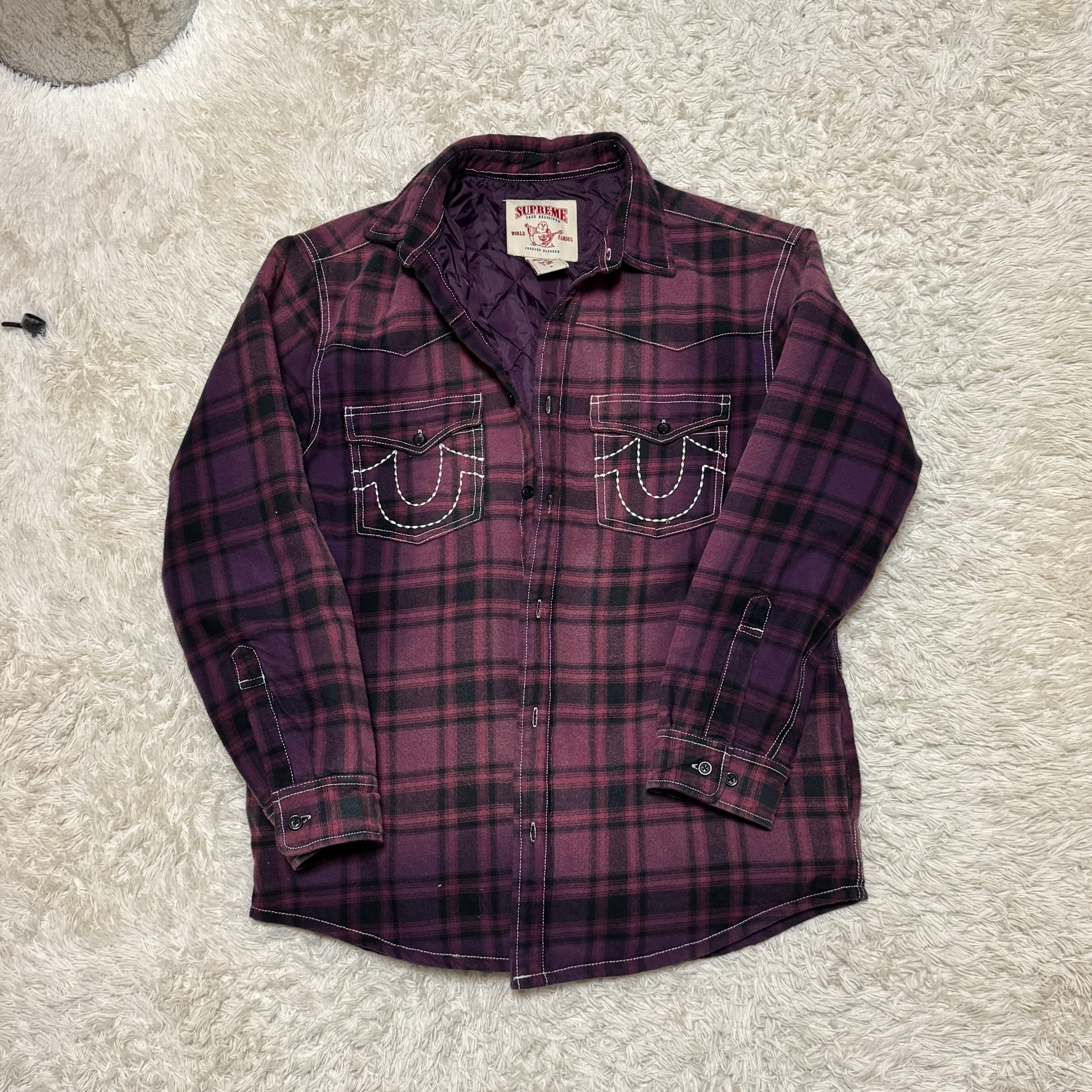 Supreme x True Religion Quilted Lined Plaid Flannel Shirt "Purple"