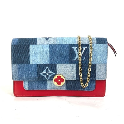 ルイヴィトン LOUIS VUITTON ポルトフォイユ フロール M69036 モノグラムデニム チェーンウォレット 長財布 ショルダーバッグ モノグラムデニム ブルー