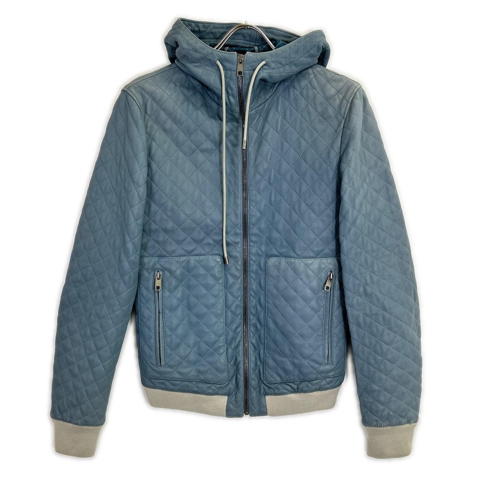 ドルチェアンドガッバーナ G9FR9L ライトブルー ラムレザー ジップアップフーディー 44