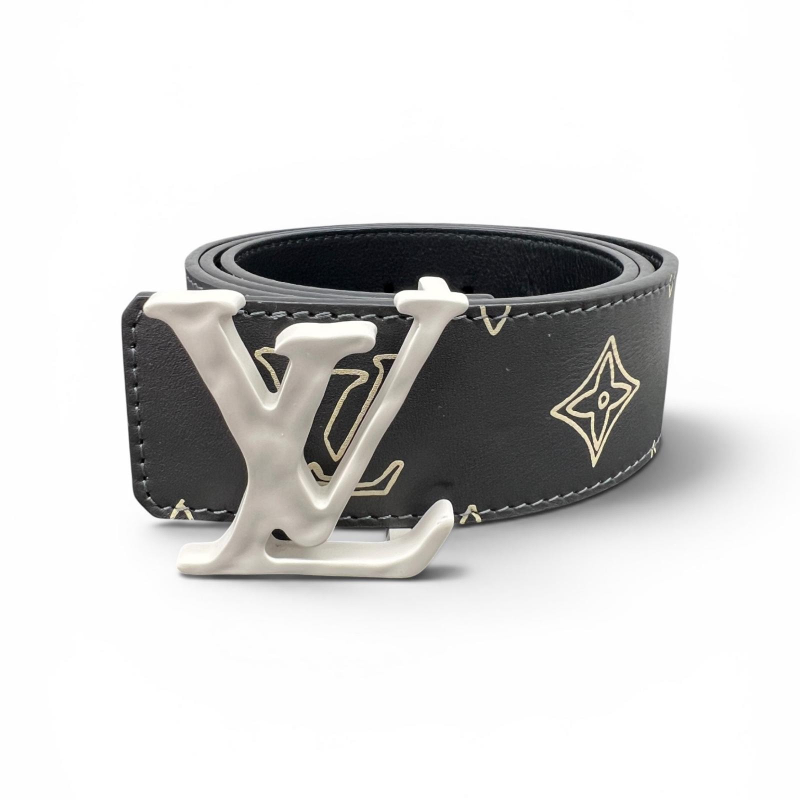LOUIS VUITTON 希少 極美品 ルイヴィトン サンチュール LVシェイプ 40MM リバーシブル モノグラム MP265 レザー AC3210 グレー #85/34 Aランク 中古 鑑定済 ヴィトンベルト