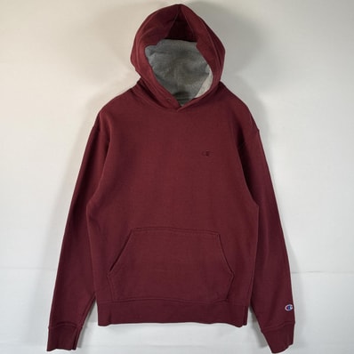 古着 チャンピオン Champion パーカー ワンポイントロゴ刺繍 フーディ プルオーバー マフポケット ワッペン M レッド系 メンズ