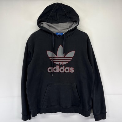 古着 アディダス adidas パーカー トレフォイルロゴ スウェット プルオーバー プリントロゴ XL ブラック系 メンズ