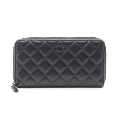 シャネル CHANEL マトラッセ ラウンド長財布 財布 ラムスキン(羊革) レディース ブラック系 【中古】