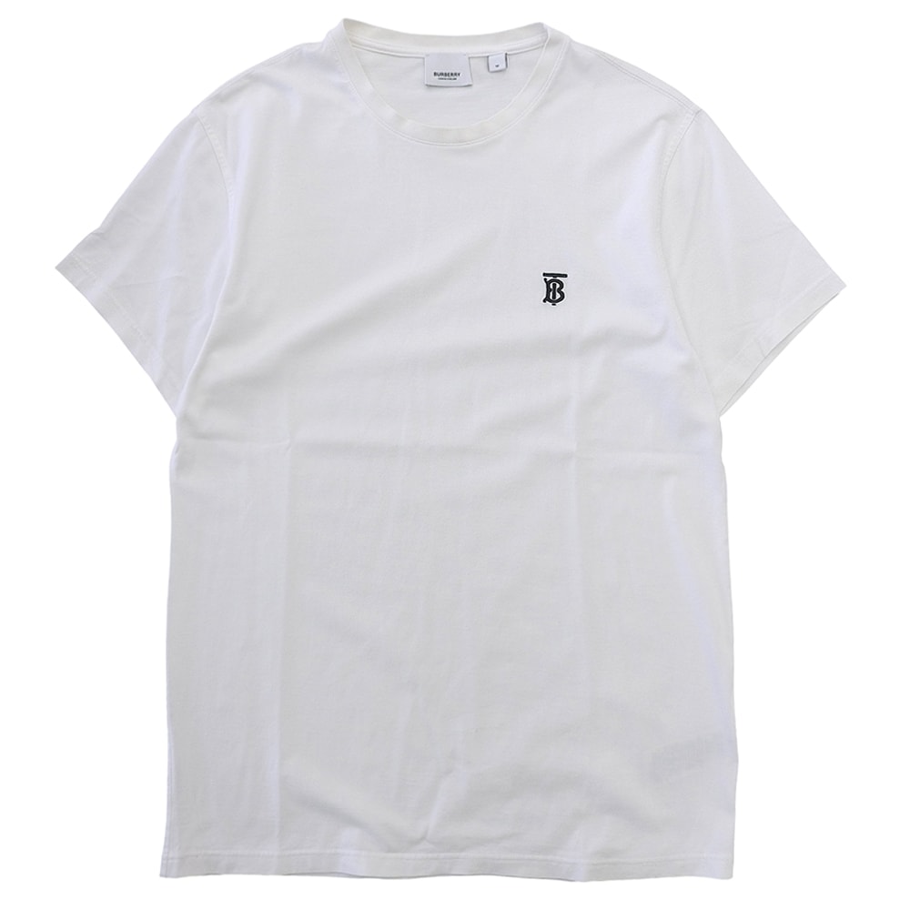 バーバリー 美品 コットン エンブレムロゴ刺繍 ショートスリーブ カットソー トップス メンズ ホワイト M 8014021 M