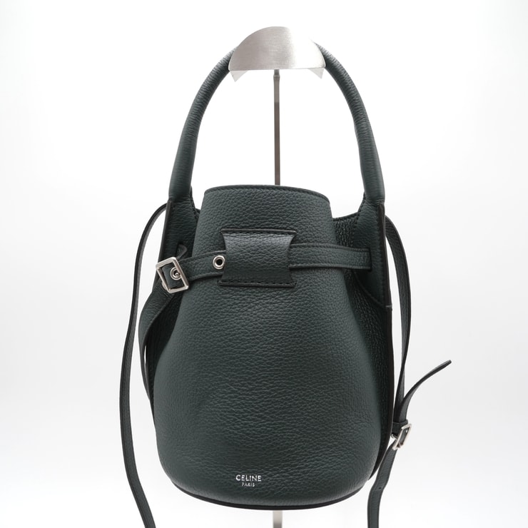 CELINE(セリーヌ)ビッグバッグ バケット ナノ ハンドバッグ ショルダーバッグ 2WAY グリーン レザー シルバー金具 レディース【中古】