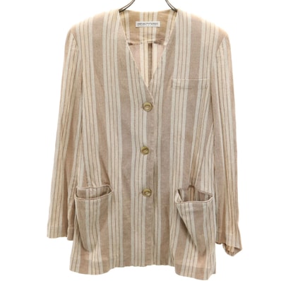 Emporio Armani エンポリオアルマーニ 90s イタリア製 オールド ストライプ柄 コットンジャケット 38 ベージュ