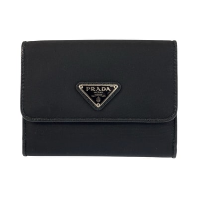 美品 PRADA プラダ テスート 三角ロゴプレート ブラック 黒 シルバー金具 ナイロン 折り財布 コンパクトウォレット 男女兼用 601953 【中古】