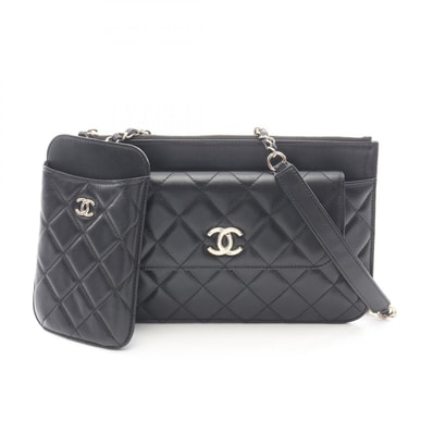 シャネル CHANEL マトラッセ フォンケース付き マルチポシェット ショルダーバッグ バッグ ラムスキン(羊革) レディース ブラック系 【中古】