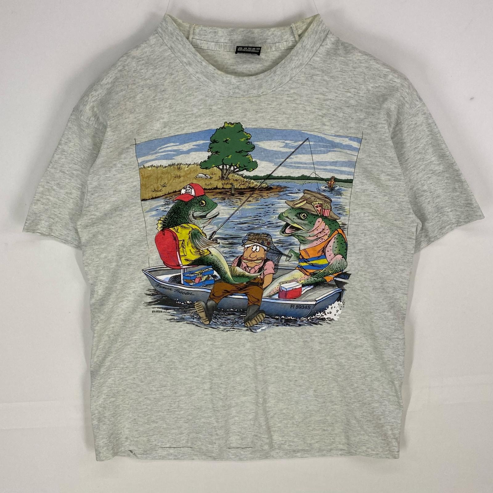 古着 90's/90年代 フルーツオブザルーム FRUIT OF THE LOOM USA製 半袖Tシャツ ジョークプリント シングルステッチ L  グレー系 メンズ