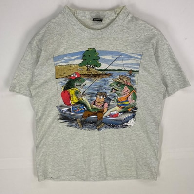 古着 90's/90年代 フルーツオブザルーム FRUIT OF THE LOOM USA製 半袖Tシャツ ジョークプリント シングルステッチ L グレー系 メンズ