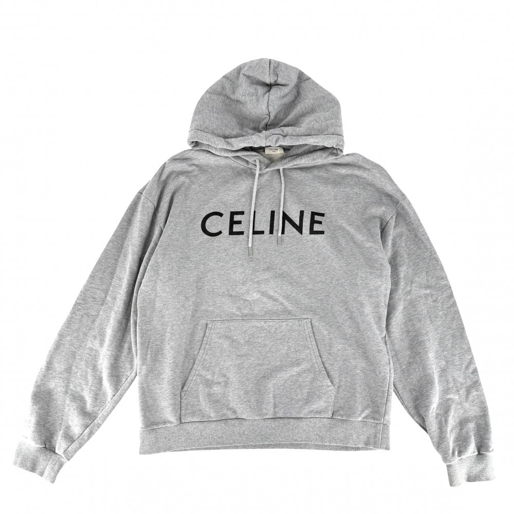 CELINE セリーヌ パーカー ルーズフーディー トップス アパレル 服 XXL 2Y321670Q グレー シルバー金具 コットン    メンズ 春 秋 冬【中古品】