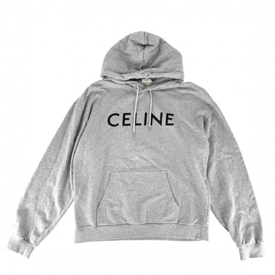 CELINE セリーヌ パーカー ルーズフーディー トップス アパレル 服 XXL 2Y321670Q グレー シルバー金具 コットン メンズ 春 秋 冬【中古品】