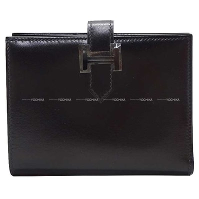 HERMES エルメス 二つ折り財布 ベアンコンパクト ソーブラック モノクローム 黒 (ブラック) ボックスカーフ ブラック金具 W刻印 新品