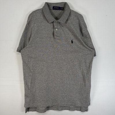 古着 ポロ・ラルフローレン POLO RALPH LAUREN 半袖 ポロシャツ ロゴ 刺繍 2ボタン L グレー 無地 メンズ