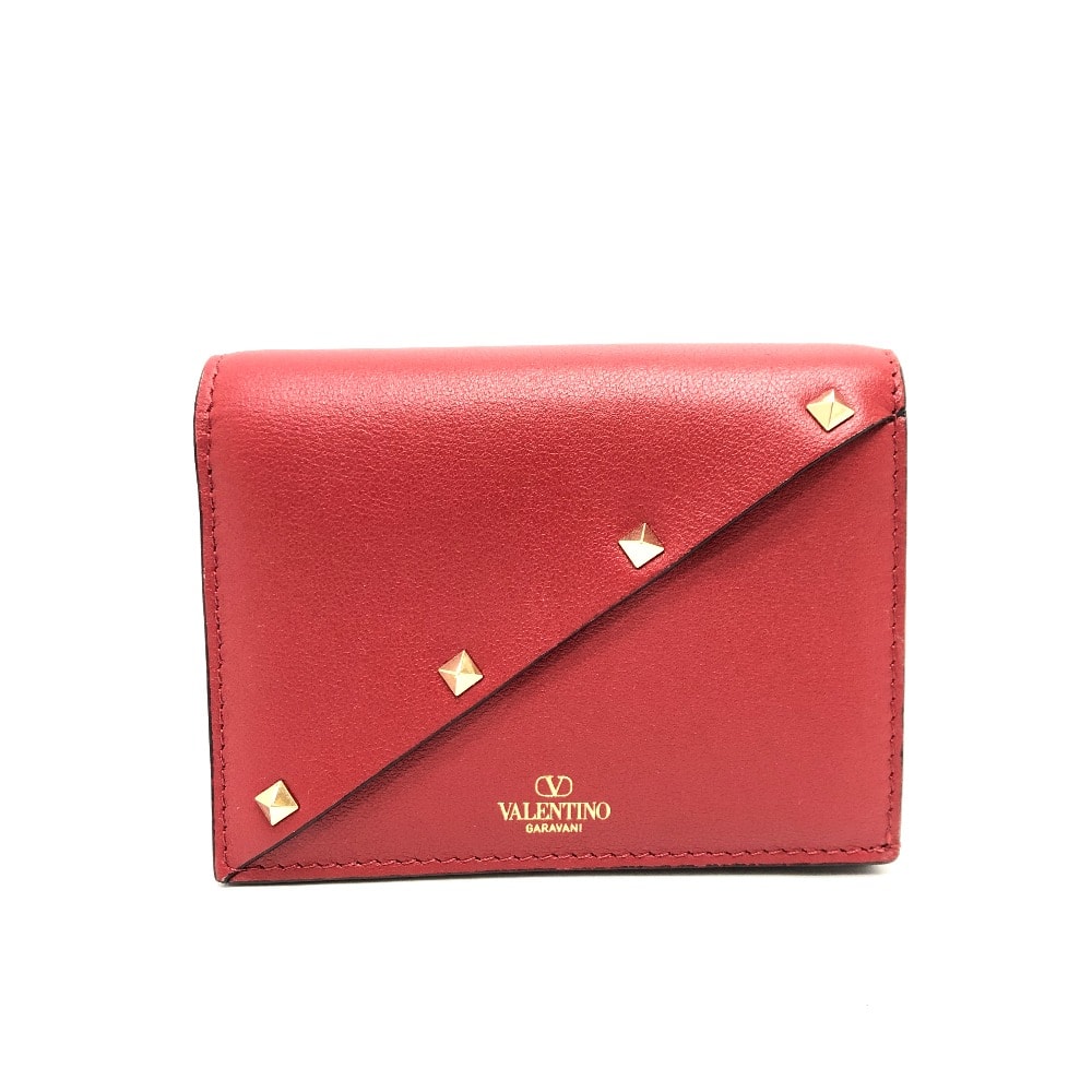 ヴァレンチノ VALENTINO ロックスタッズ 5W2P0AE4VRF コンパクトウォレット 財布 ウォレット 2つ折り財布 レザー レッド 新品同様