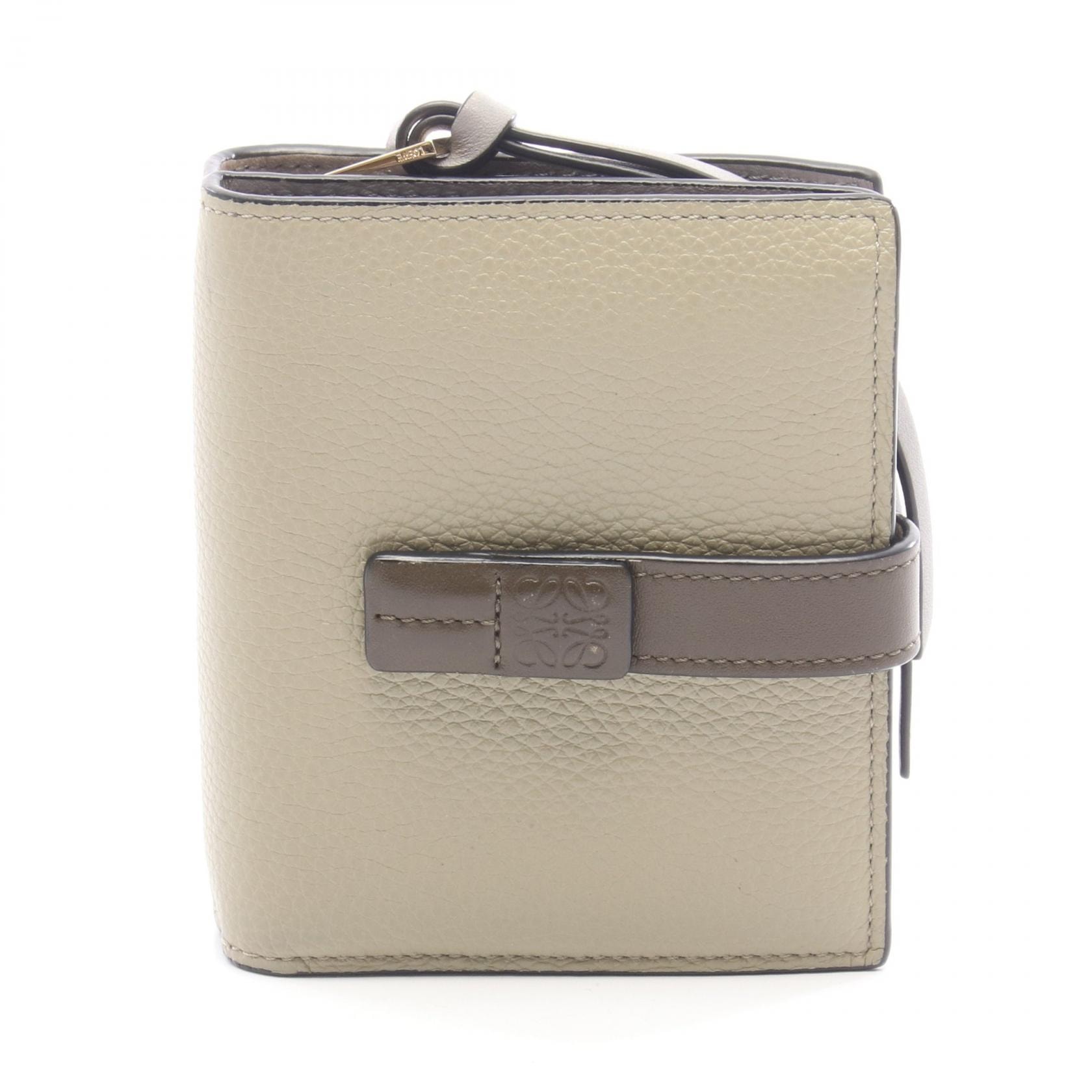 ロエベ LOEWE コンパクト ジップ ウォレット 二つ折り財布 財布 レザー レディース グリーン系 / カーキ系 / グレー系 C660Z41X01 【中古】