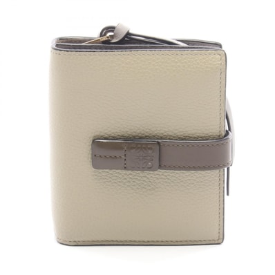 ロエベ LOEWE コンパクト ジップ ウォレット 二つ折り財布 財布 レザー レディース グリーン系 / カーキ系 / グレー系 C660Z41X01 【中古】