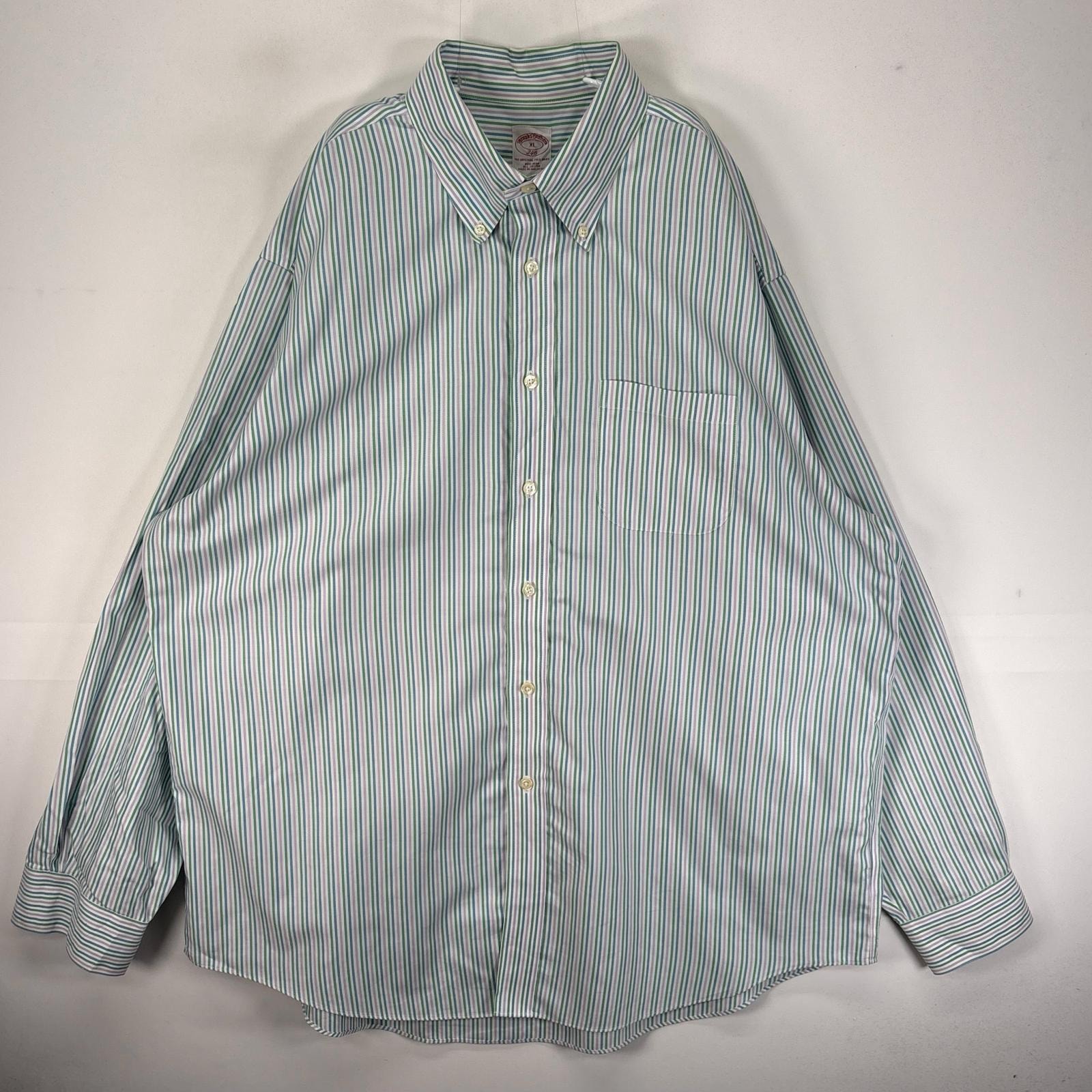 古着 ブルックスブラザーズ Brooks Brothers 長袖シャツ ボタンダウン 346 胸ポケット XL  グリーン系 ストライプ メンズ