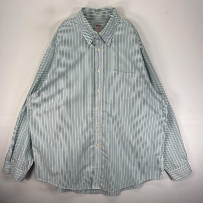 古着 ブルックスブラザーズ Brooks Brothers 長袖シャツ ボタンダウン 346 胸ポケット XL グリーン系 ストライプ メンズ