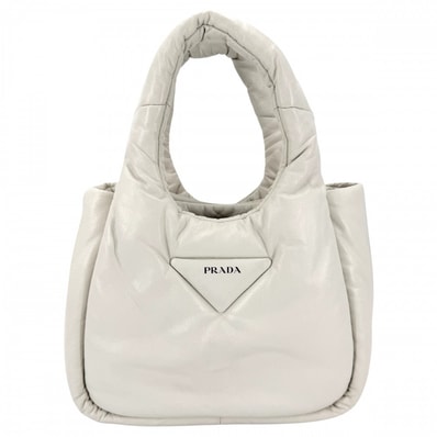 PRADA プラダ ハンドバッグ トライアングルロゴ パデッド ミニバッグ 1BA359 レザー ホワイト 白 ゴールド金具 レディース【中古品】