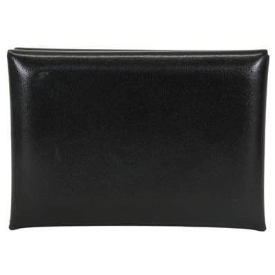 HERMES エルメス カードケース カルヴィ デュオ 黒 (ブラック) ボックスカーフ シルバー金具 B刻印 Aランク【中古】