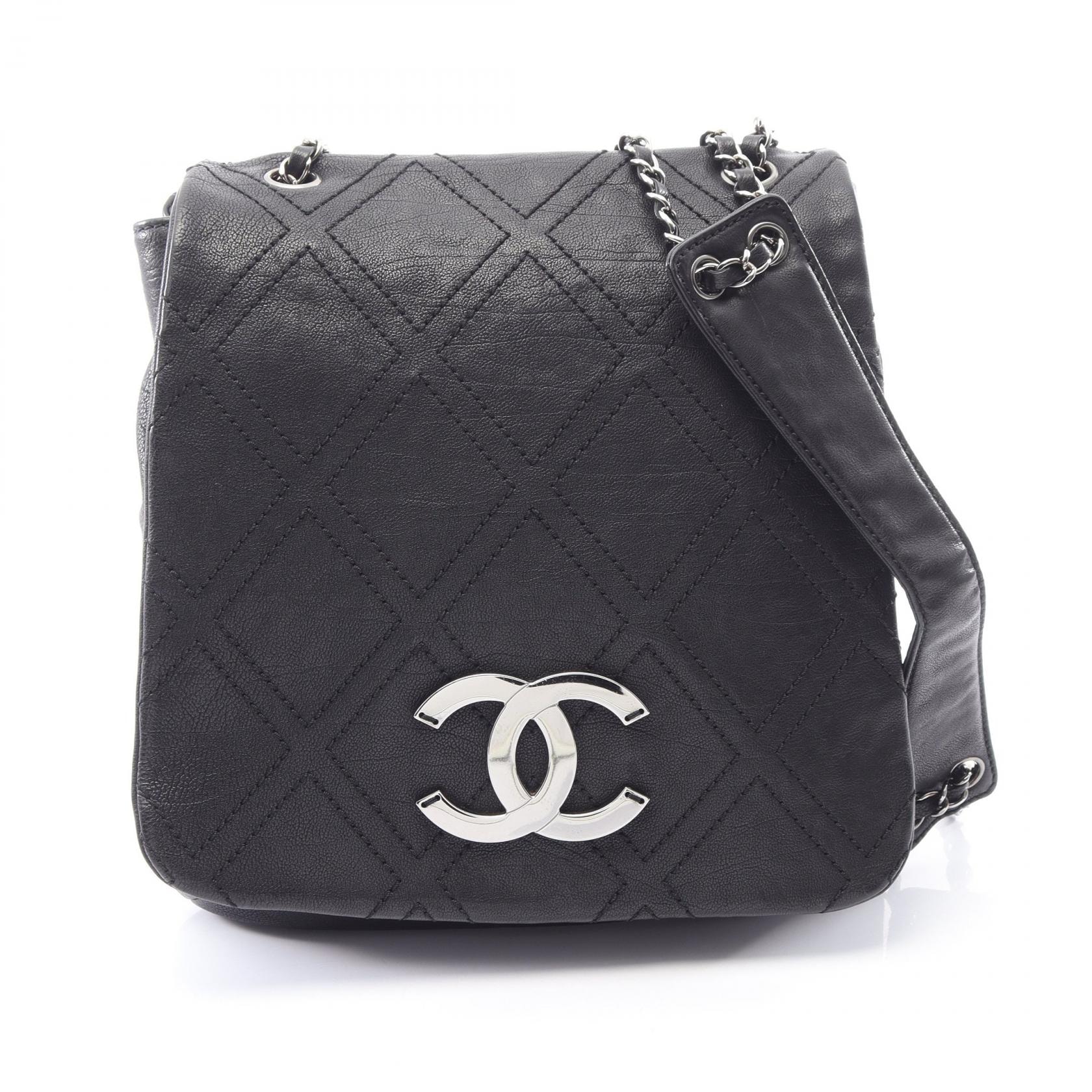 シャネル CHANEL ダイヤステッチ ショルダーバッグ バッグ レザー レディース ブラック系 【中古】
