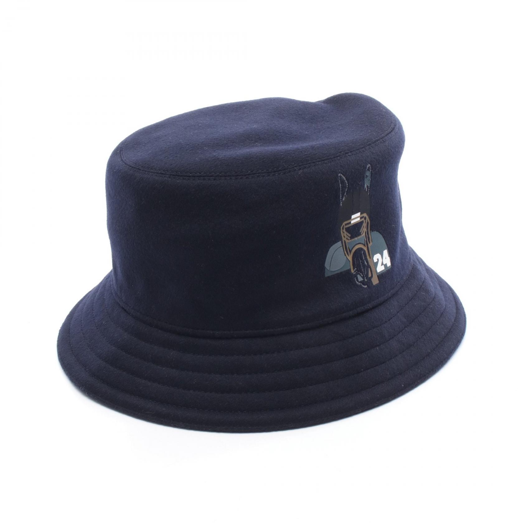 エルメス HERMES フレッド クォーターバッシュ コットンハット ハット 帽子 カシミヤ メンズ レディース ネイビー系 【中古】