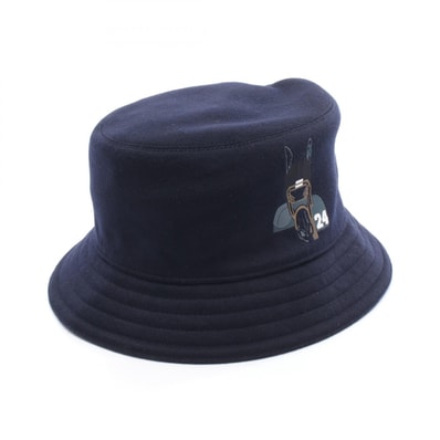 エルメス HERMES フレッド クォーターバッシュ コットンハット ハット 帽子 カシミヤ メンズ レディース ネイビー系 【中古】