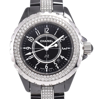 シャネル CHANEL H1338 J12 ダイヤモンド ブラック クォーツ レディース 良品 腕時計 G#147077