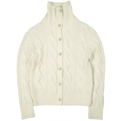 POLO RALPH LAUREN ポロ・ラルフローレン ケーブル ウールカシミヤ ファネルネックカーディガン XS OFF WHITE 定価58,300円 トップス g26724