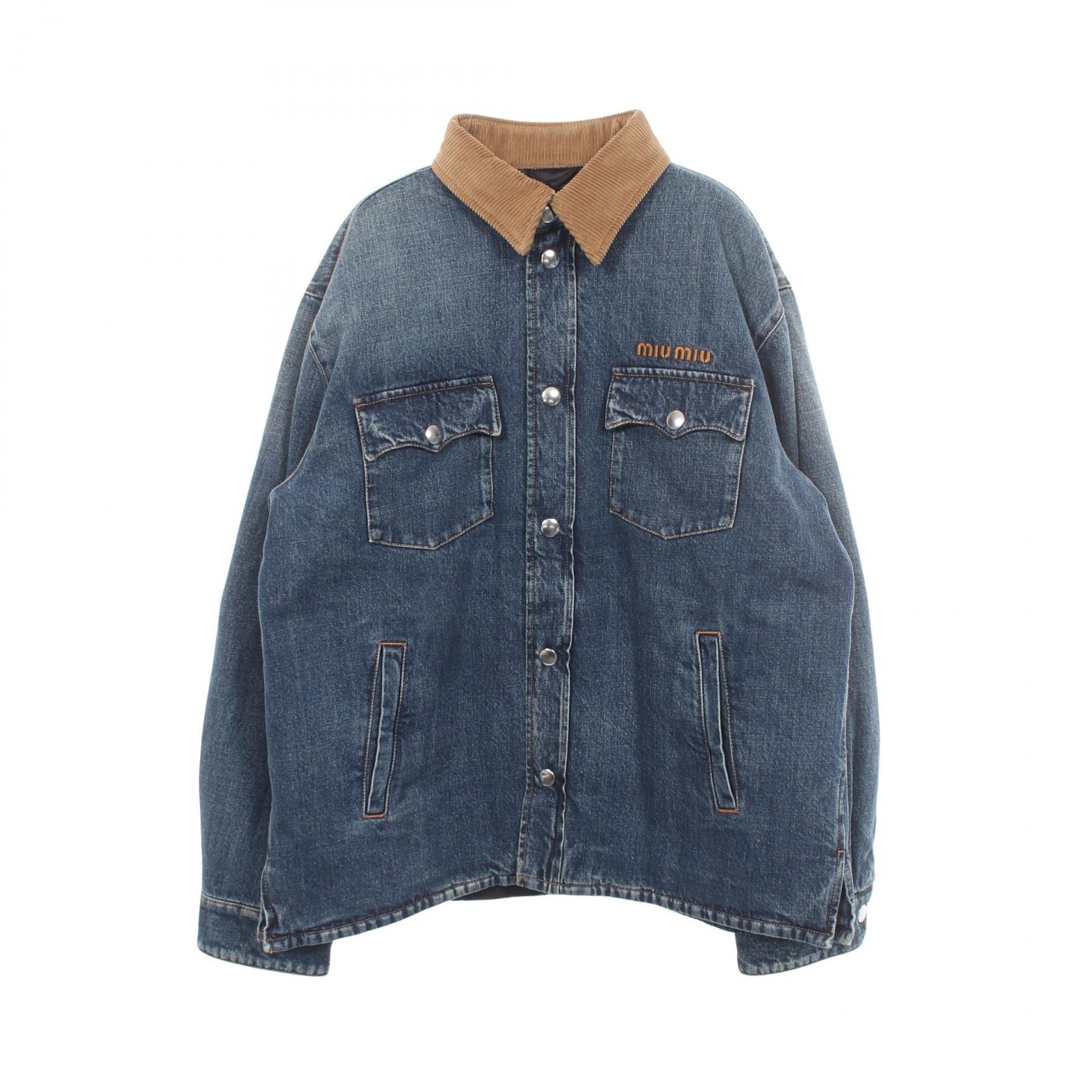 ミュウ ミュウ Miu Miu DENIM PIUMINO ウォッシュ加工 ダウンジャケット 衣料品 アウター コットン レディース ネイビー系 / ブラウン系 【中古】