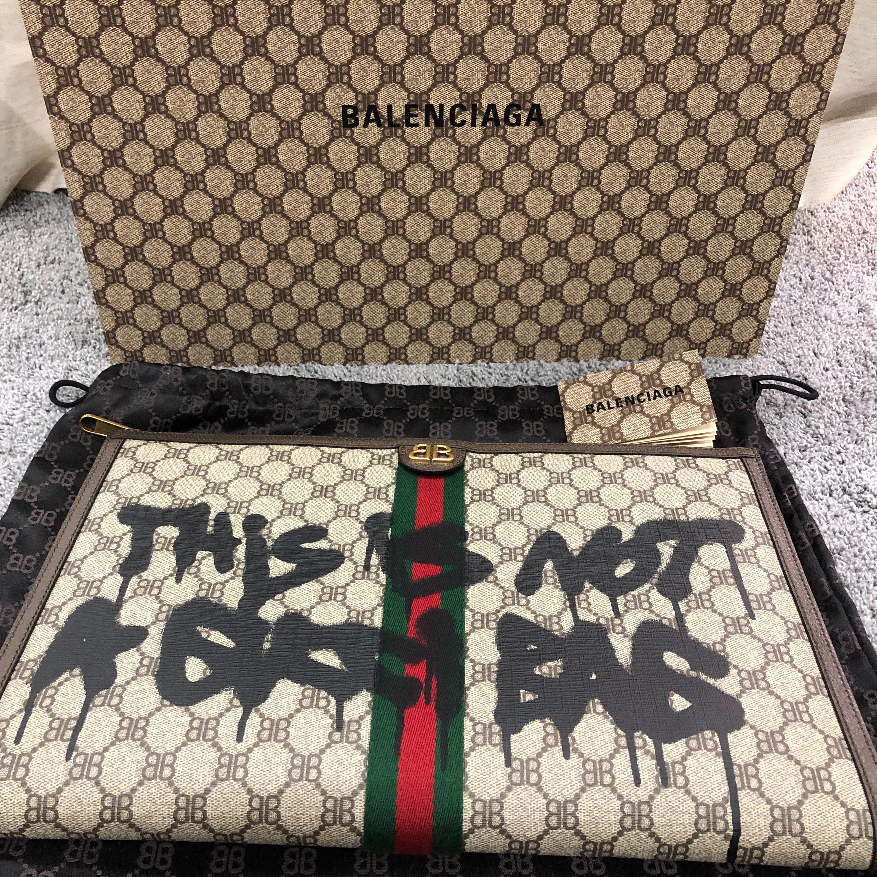 GUCCI x BALENCIAGA The Hacker Graffiti Laptop Pouch Corning Canvas "Beige"
