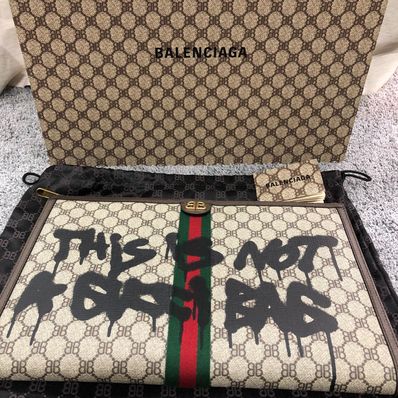 GUCCI x BALENCIAGA The Hacker Graffiti Laptop Pouch Corning Canvas "Beige"