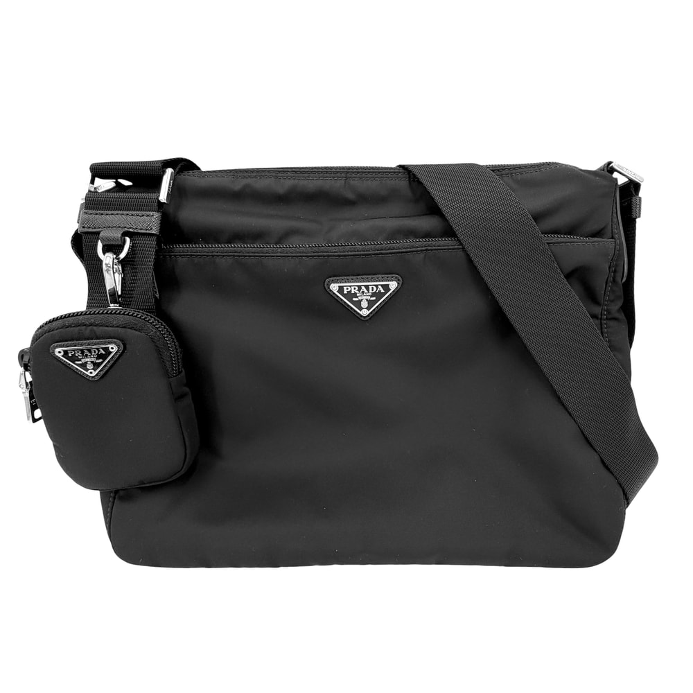 PRADA プラダ ショルダーバッグ Re-Nylon トライアングルロゴ 斜め掛け 1BC421 ナイロン ブラック 黒 シルバー金具 レディース 美品【中古品】