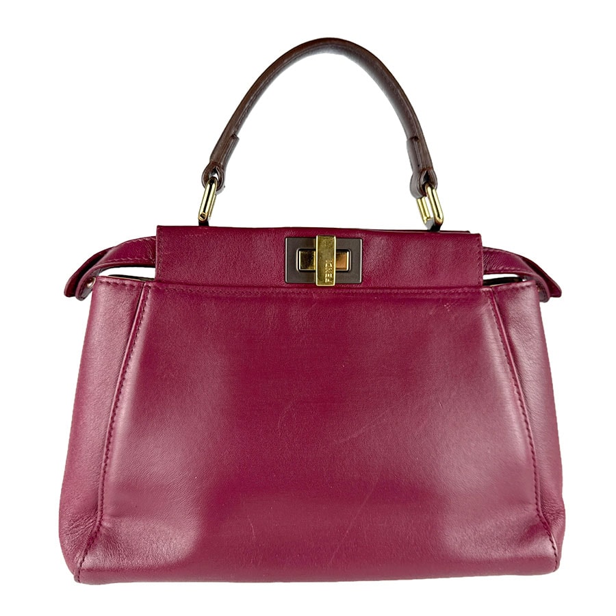フェンディ FENDI ハンドバッグ ショルダーバッグ ピーカブー ミニ レザー ワインレッド×ブラウン レディース 8BN244-68H【中古】 z8424