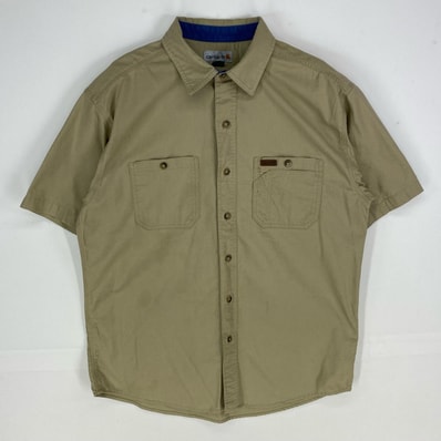 古着 カーハート Carhartt 半袖シャツ ワークシャツ 胸ポケット ワンポイント ショートスリーブ L ベージュ系 メンズ